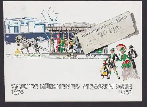 Bundesrepublik gute Künstler Anlasskarte 75 Jahre München Straßenbahn sign KERAS
