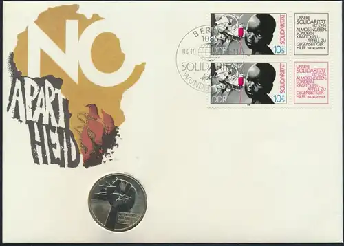 DDR Numisbrief Anti Apartheid 1988 mit 5M Münze