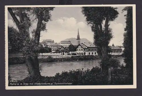 Ansichtskarte Villach Österreich Drau Fluß Stadtpfarrturm Turnvereinshaus