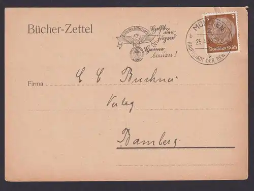 Deutsches Reich Masch. Werbe Propagandastempel Heim der Hitlerjugend n Bamberg