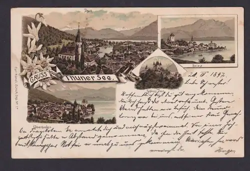 Litho Ansichtskarte Thuner See Spiez Schweiz ab Elberfeld Wuppertal NRW n.
