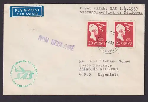 Flugpost Brief Air Mail Schweden SAS Erstflug Stockholm Palma de Mallorca