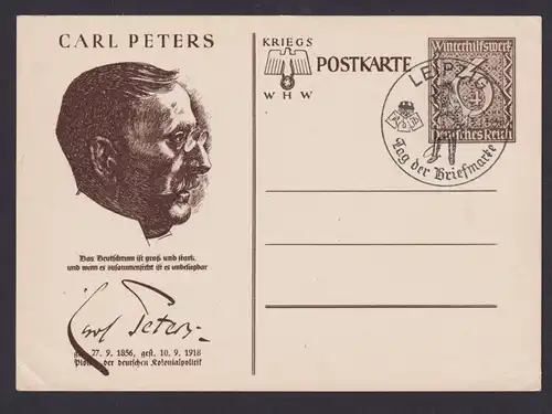 Briefmarken Deutsches Reich Ganzsache WHW Winterhilfswerk Carl Peters SST