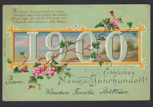 Ansichtskarte Jugendstil Art Nouveau Neujahr Pirna Sachsen Spruch n.