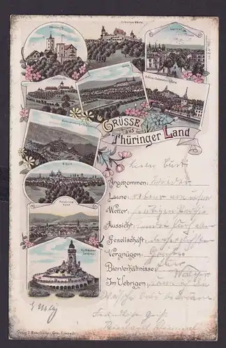 Litho Ansichtskarte Thüringer Land Versch. Ansichten ab Gera n. Leipzig