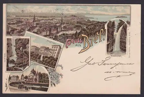 Ansichtskarte Biel Bienne Schweiz Maggtingen Nidau Taubenloch Künstler Litho n.