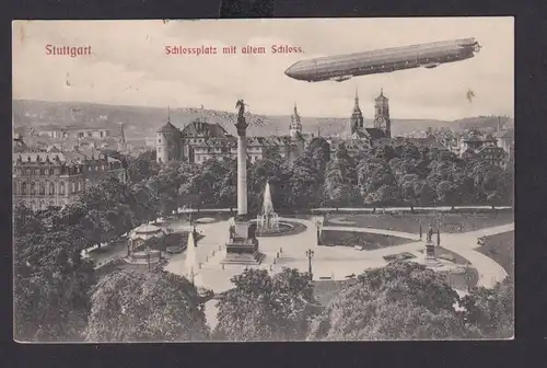 Ansichtskarte Stuttgart Zeppelin Luftschiff Schlossplatz Schloss Park Baden