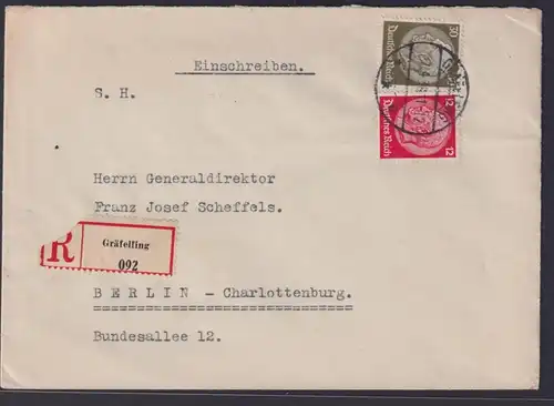 Deutsches Reich R Brief MIF Hindenburg Gräfeling nach Berlin Charlottenburg