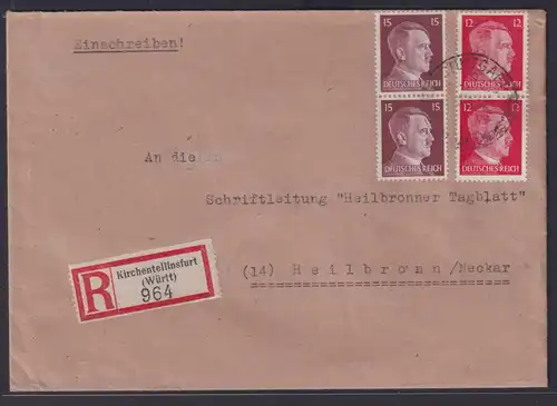 Deutsches Reich R Brief MIF 2 senkrechte Paare Hitler Kirchentellinsfurt