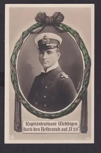 Ansichtskarte Kapitänleutnant Weddigen U-Boot Komandant 1. Weltkrieg