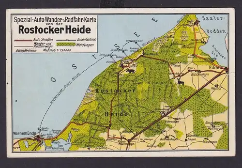Ansichtskarte Rostocker Heide Mecklenburg Vorpommern Auto Wander Radfahr Karte