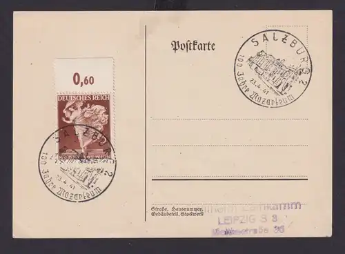 Ostmark Deutsches Reich Drittes Reich Karte SST 100 Jahre Mozarteum n. Leipzig