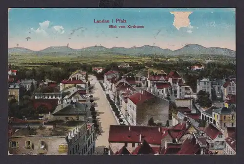 Ansichtskarte Künstlerkarte Landau Totalansicht vom Kirchturm Rheinland Pfalz