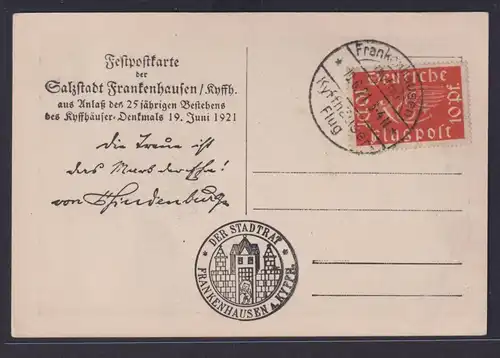 Flugpost Deutsches Reich Brief Kyffhäuser Flug auf Künstler Festpostkarte