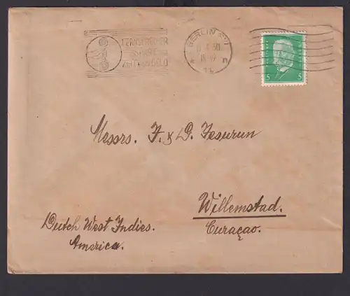 Deutsches Reich Brief 5 Pfg. Destination Berlin Curacao Niederlande Westindien