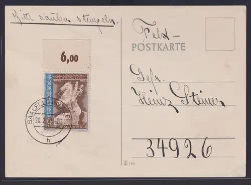 Deutsches Reich Brief Karte mit Oberrand Postkongreß 20.2.1943