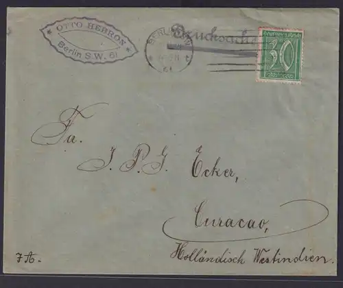 Deutsches Reich Infla Drucksachen Brief EF Destination Berlin Curacao