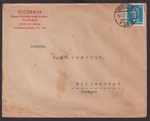 Deutsches Reich Brief 25 Pfg. Destination Berlin Curacao Niederlande Westindien