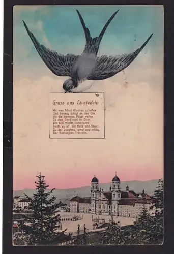 Ansichtskarte Einsiedeln Schweiz Brieftaube Spruch Künstlerkarte nach Belfort