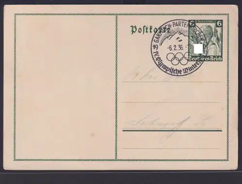Deutsches Reich Brief Ganzsache Nothilfe SST Sport Wintersport Garmisch Olympia