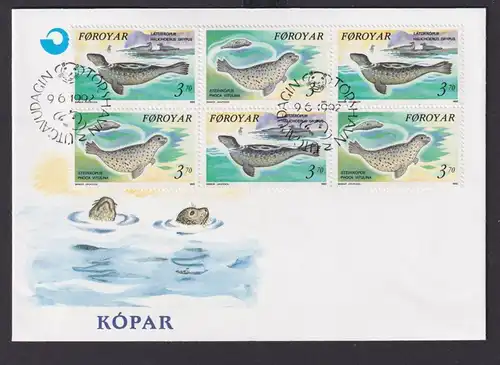 Färöer Føroyar Zusammendruck 6er Block attraktiver Brief Tiere Seehunde