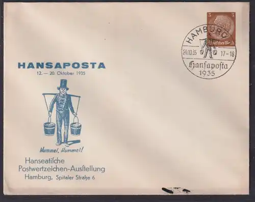 Deutsches Reich Brief Privatganzsache Hindenburg 3 Pfg. braun Hansaposta Hamburg