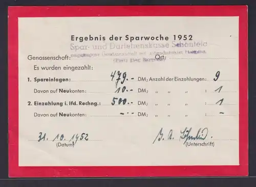 Bund Brief EF 160 Thurn & Taxis auf Sparwochen Karte Schönfeld Bamberg 3.11.1952