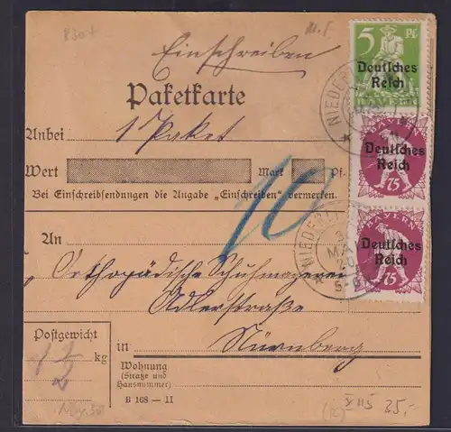 Deutsches Reich Brief Einschreibe Paketkarte MIF Bayern Abschied 119 + 127 VII