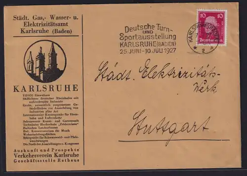 Deutsches Reich Brief toller Maschinenstempel Karlsruhe Deutsche Turn Sport -