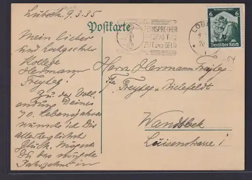 Deutsches Reich Brief Karte EF Post Reklame Fernsprecher Spart Zeit und Geld