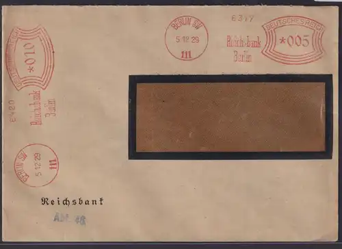 Deutsches Reich Absenderfreistempel AFS Berlin einmal 005 + 010 Reichsbank