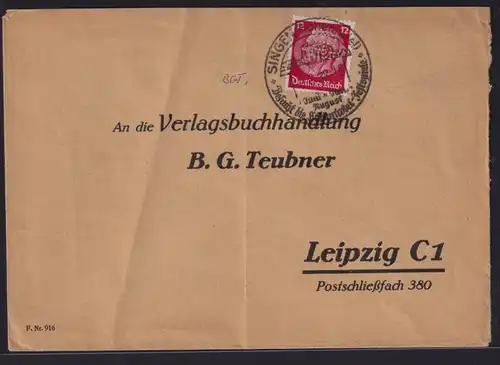 Deutsche Reich Brief EF 12 Pfg. Hindenburg Singen Hohentwie SST Festspele