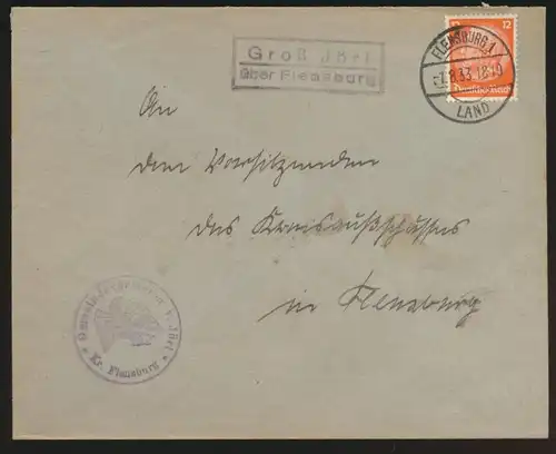 Landpoststempel Groß Jörl über Flensburg Schleswig Holstein Deutsches Reich EF