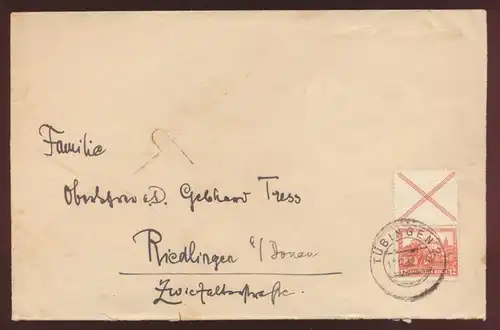 Deutsches Reich Zusammendruck S 100 Brief Nothilfe Burgen & Schlösser Tübingen
