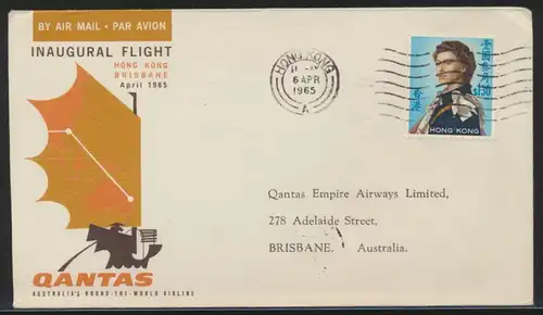 Flugpost airmail Hong Kong Brisbane Australien Cover Asia to Australia