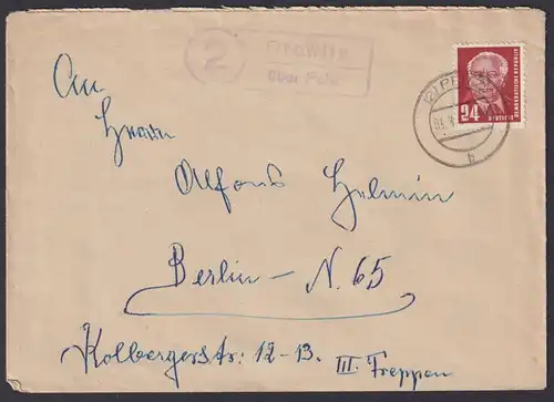 Drehwitz über Peitz Brandenburg DDR Brief Landpoststempel n. Berlin