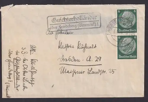 Guschterholländer über Friedeberg Neumark Brandenburg Deutsches Reich Brief