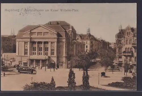 Ansichtskarte Magdeburg Zentral Theater Kaiser Wilhelm Platz Strassenbahn