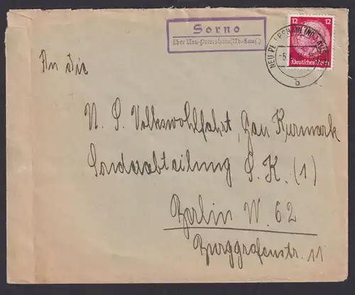 Sorno über Neu Petershain Nieder Lausitz Brandenburg Deutsches Reich Brief