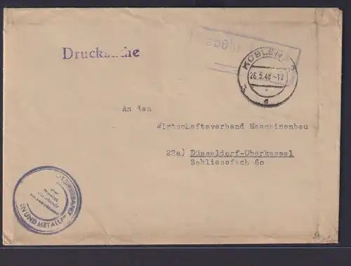 Besetzung Brief viol. R2 Gebühr bezahlt ab Koblenz nach Düsseldorf Oberkassel