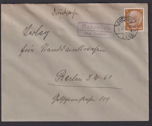 Radewiese über Cottbus Brandenburg Deutsches Reich Brief Landpoststempel