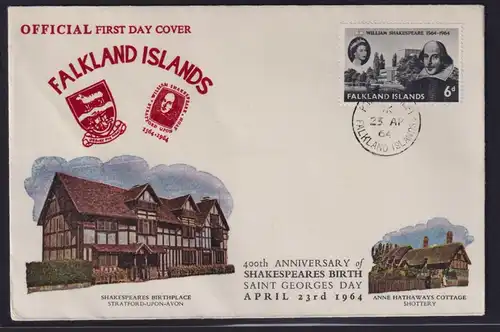 Falklandinseln Brief William Shakespeare 144 FDC 23.4.1964