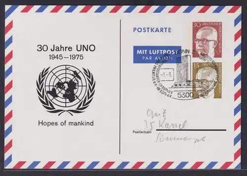 Berlin Brief Privatganzsache 2 Wertstempel Heinemann SST 30 Jahre Uno Bonn