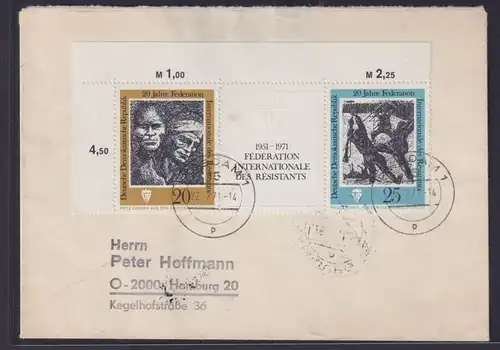 DDR Brief Zusammendruck Widerstandskämpfer W Zd 251 Potsdam nach Hamburg 22.7.71