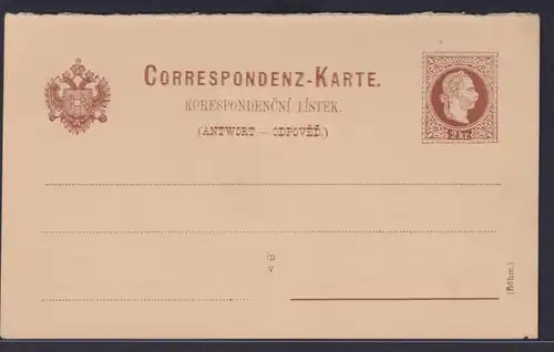 Österreich Ganzsache 2 Kreuzer Antwort Böhmen P 35 A Kaiser Franz Joseph