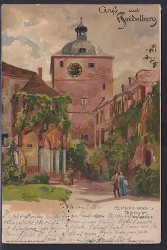 Ansichtskarte Heidelberg n. Dresden Künstlerkarte Sidn. Ruprechtsbau Thorturm