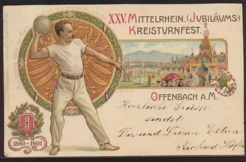 Ansichtskarte Offenbach Turnen Sport XXV Mittelrheinisches Kreisturnfest Litho
