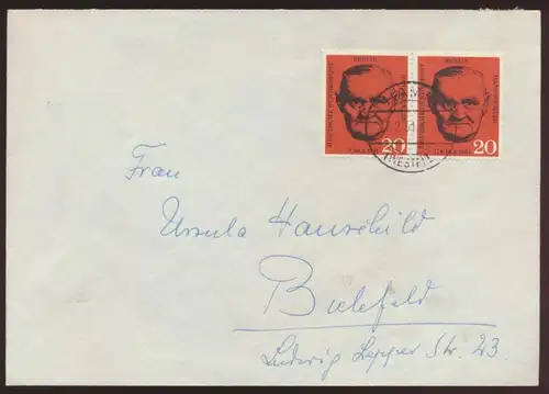Berlin Brief 197 Paar Hamm nach Bielefeld 17.2.1961 1 Tag nach Ersttag