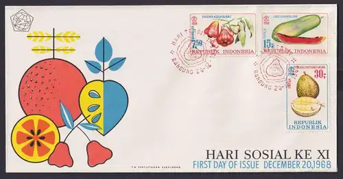 Indonesien Brief Fürsorge Früchte Obst 623-625 Bandung FDC vom 20.12.1968