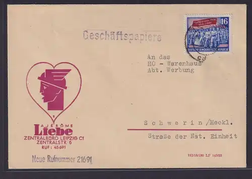 DDR Brief EF 347 Karl Marx Geschäftspapiere auf Reklame Umschlag Jerome Liebe